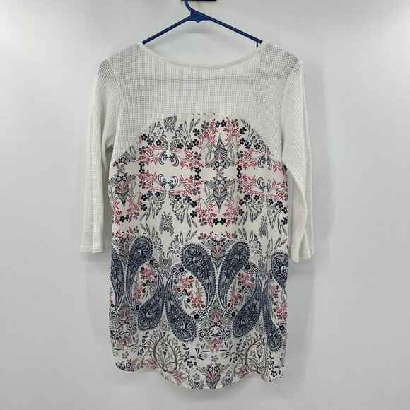 Le Lis Ivory Waffle Knit And Paisley Back Print Top Boho Size Small - Picture 2 of 4